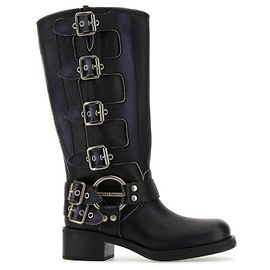 Miu Miu Botas de fivela de couro Preto