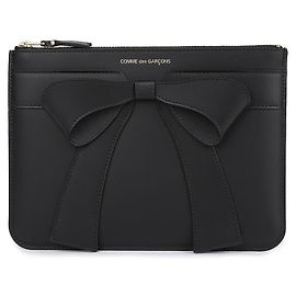 Comme Des Garcons Big Bow Leather Pouch Bag Black