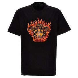 Versace Camiseta FLAME con bordado de llama Negro