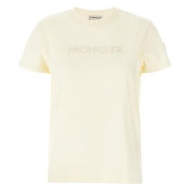 Moncler Baumwoll-T-Shirt mit gesticktem tonalem Logo Weiß