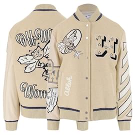 Off White Multi Applique Patch Bomber Brown