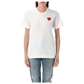 Comme Des Garcons Kurzarm-T-Shirt mit Strass-Herz-Patch AX Weiß