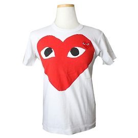 Comme Des Garcons Weißes T-Shirt mit großem Herz-Logo-Druck Weiß