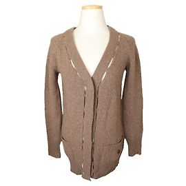 Chloé Strickjacke aus Wolle mit Cut-Out-Details Melange Beige Braun