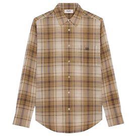 Céline Camicia ampia in cotone a quadri chiari Marrone
