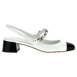Miu Miu Zweifarbige Slingback-Pumps aus Lackleder Weiß