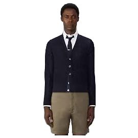 Thom Browne Cardigã de crepe de lã com ajuste relaxado Azul