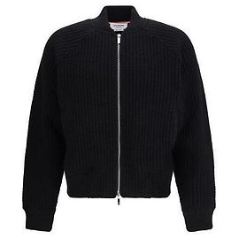 Thom Browne Wool Waffle Raglan Bomber Jacket Black