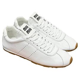 Miu Miu Logo Leather Sneakers White White