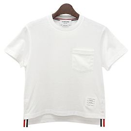 Thom Browne Camiseta boxy de jersey médio com bolso para mulheres Branco