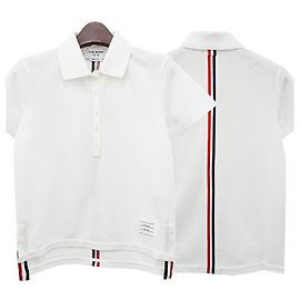 Thom Browne Polo Branco com Listras e Logo Clássico nas Costas Branco