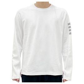Thom Browne Weißes Langarm-T-Shirt mit seitlichem Schlitz und diagonaler Musterung Weiß