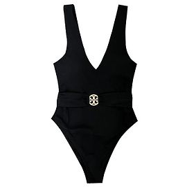 Tory Burch Einteiliger Badeanzug mit Logo Schwarz