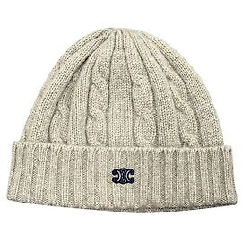 Céline Cashmere-Mütze mit gesticktem Triomphe-Logo Hellgrau Braun