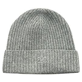 Céline Triomphe Embroidered Logo Cashmere Beanie Medium Grey stamp: Brown
