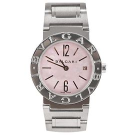 Bulgari Relógio de aço com mostrador de madrepérola rosa e nova pulseira Rosa
