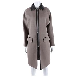Hermès Leather Trimmed Zip-Up Coat Brown
