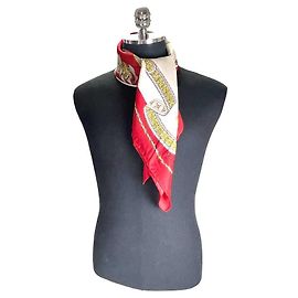 Céline Lenço de Seda Saddle Marfim Vermelho Vermelho