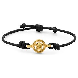 Versace Bracciale in pelle nera e oro Nero