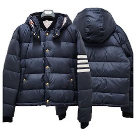 Thom Browne Diagonal Bar Matte Nylon Goose Down Padded Bomber Jacket Navy Blue