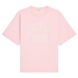 Céline Camiseta de jersey de algodón de corte holgado Rosa Polvo Blanco Roto Blanco