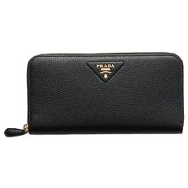 Prada Langer Ledergeldbörse Schwarz