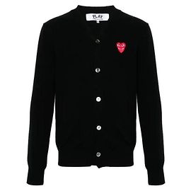 Comme Des Garcons Cardigan mit doppeltem roten Herz-Patch AX Schwarz