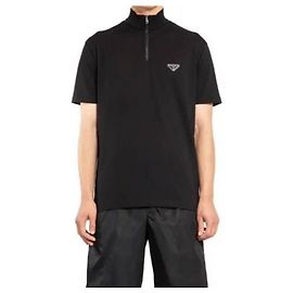 Prada Piqué Viertelzip T-Shirt Schwarz