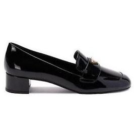 Prada Triangle Logo Patent Leather Moccasins Black