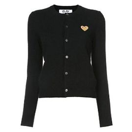 Comme Des Garcons Wollcardigan mit goldenem Herz-Patch AZ Schwarz