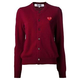 Comme Des Garcons Red Heart Patch Wool Cardigan AX Red
