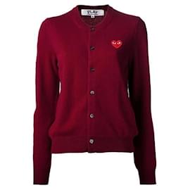 Comme Des Garcons Wollcardigan mit rotem Herz-Patch AX Rot