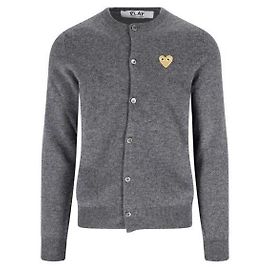 Comme Des Garcons Wollcardigan mit goldenem Herz-Patch AX Braun