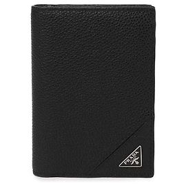 Prada Tarjetero de micro grano Vitello con logo triangular Negro