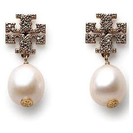 Tory Burch Pavé-Perlenohrringe Weiß