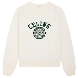 Céline Fleece Loose Blazon Sweatshirt Gewaschen Weiß Moosgrün Grün