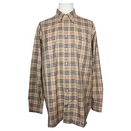 Burberry Beige Karomuster Herrenhemd Braun