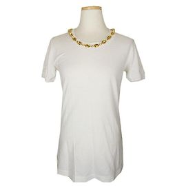 Dolce & Gabbana Baumwollstricktop mit Halsperlen Silber