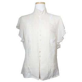 Escada Blusa de renda marfim com babados Prata