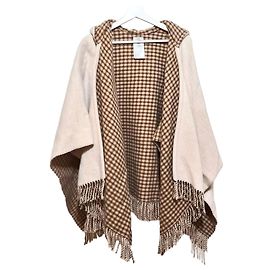 Fendi Poncho con cappuccio in cashmere con logo e frange Multicolore