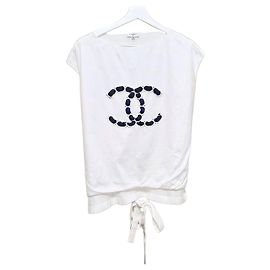 Chanel Camiseta de algodão com logo CC recortado de manga curta Multicor