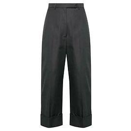 Thom Browne Pantalones de cintura alta de lona de algodón gris oscuro Castaño