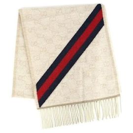 Gucci Cachecol de lã GG Web Marrom