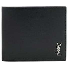 Saint Laurent Tiny Monogram Silver-Plated Black Wallet stamp: Black