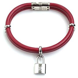 Louis Vuitton Pulseira de couro bordô com tom prateado Vermelho