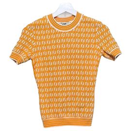 Fendi T-shirt en tricot à logo FF à manches courtes Orange