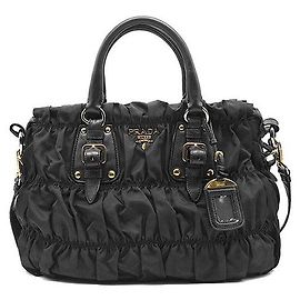 Prada Borsa Tote e Borsa a Spalla Tesuto Gofer Nero