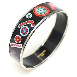 Hermès Black Enamel Silver Paris Tohu Bohu Bangle Bracelet Multiple colors