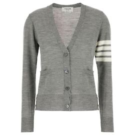 Thom Browne Fine Merino Wool Bar Relaxed Fit Cardigan Brown