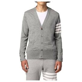 Thom Browne Bar Stripe Sustainable Wool Cardigan Brown